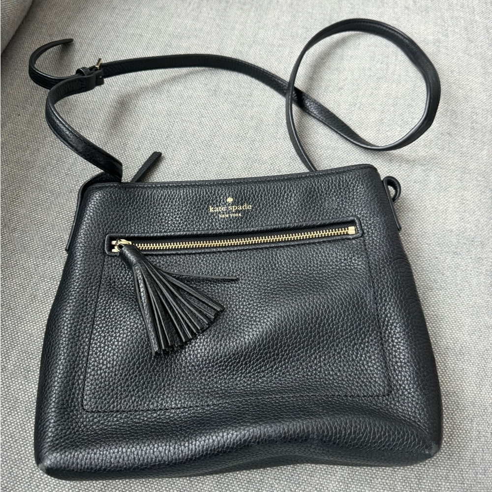 Kate Spade Black Pebbled Leather Tassel Zip Crossbody Bag - Picture 4 of 8